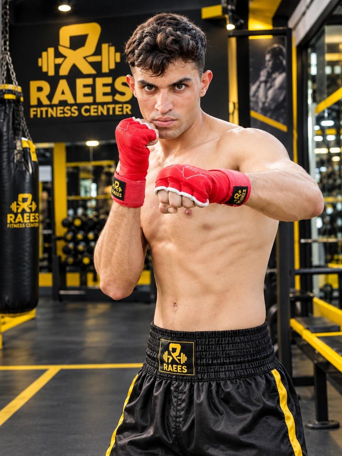 Raees Ur Rehman, owner and head coach of Raees Fitness & Boxing Gym, in boxing wraps at the gym